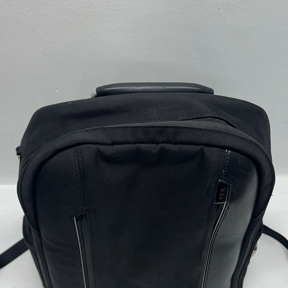 Tumi Arrive Logan Laptop Backpack Zip Rusksack Travel Bag Leather Nylon Black